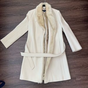 French Connection Faux Fur Trim Trench